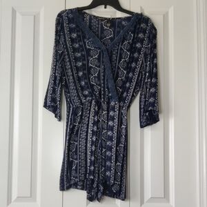 Navy Blue Patterned Jumpsuit